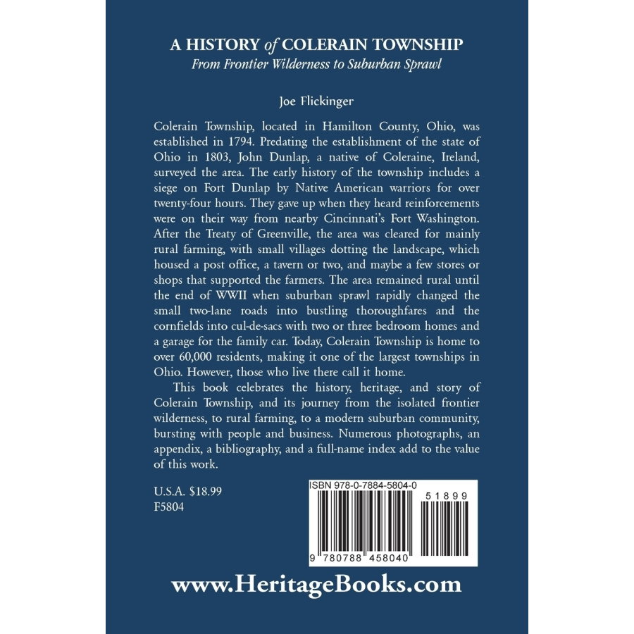 back cover of A History of Colerain Township [Hamilton County, Ohio]: From Frontier Wilderness to Suburban Sprawl