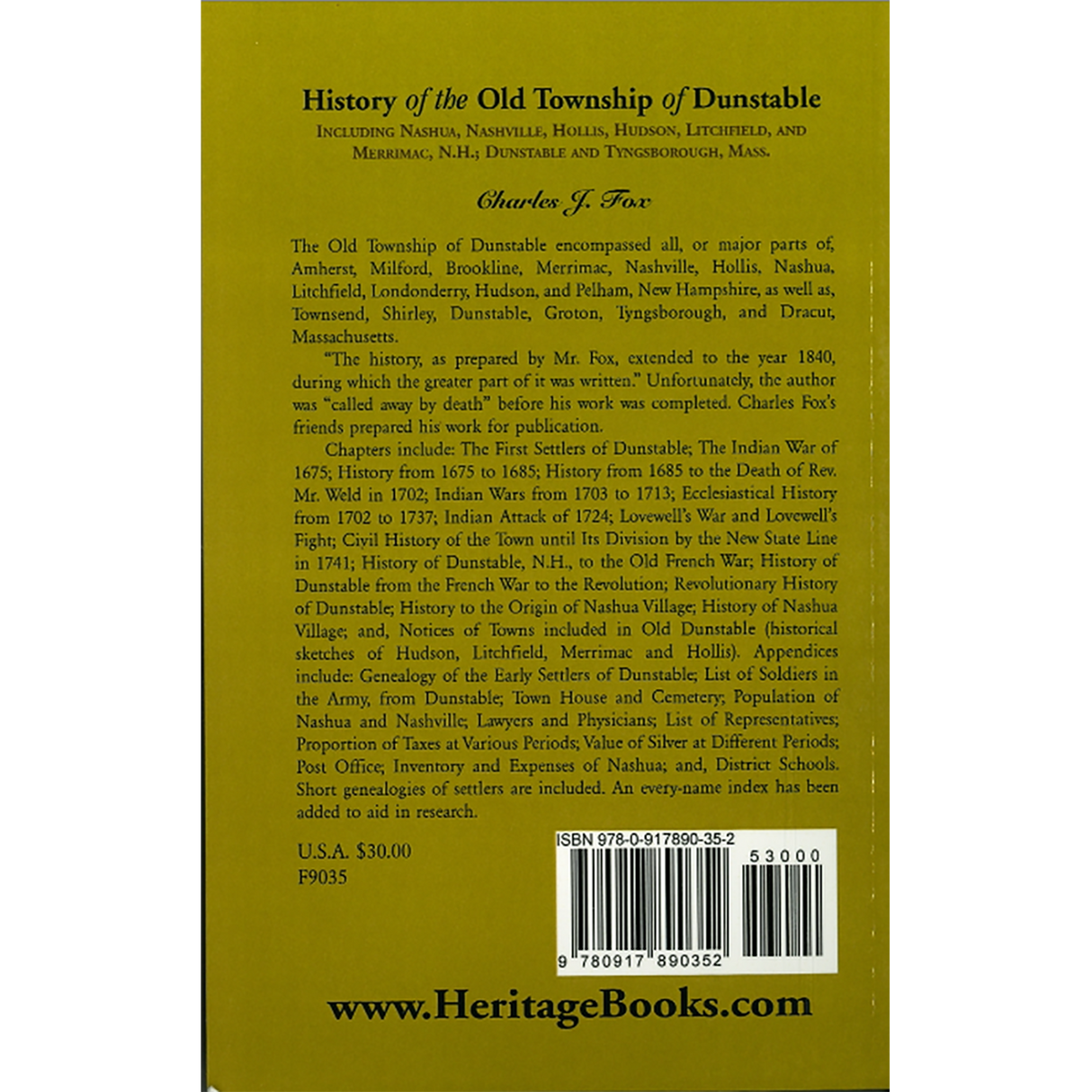 The History of the Old Township of Dunstable back cover