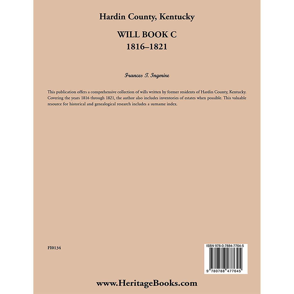 Hardin County, Kentucky Will Book C, 1816-1821 back cover