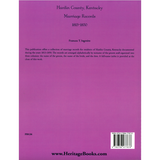 Hardin County, Kentucky Marriage Records, 1813-1850 back cover