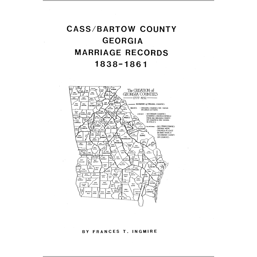 Cass/Bartow County, Georgia Marriages 1833-1861