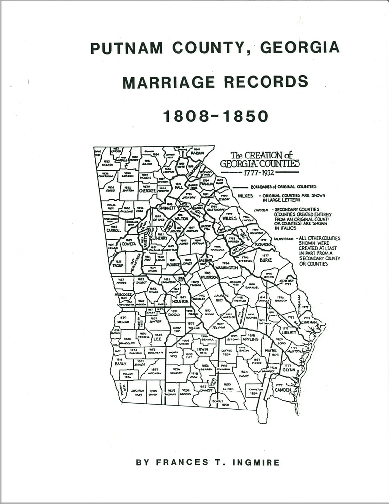 Putnam County, Georgia Marriage Records 1809-1850