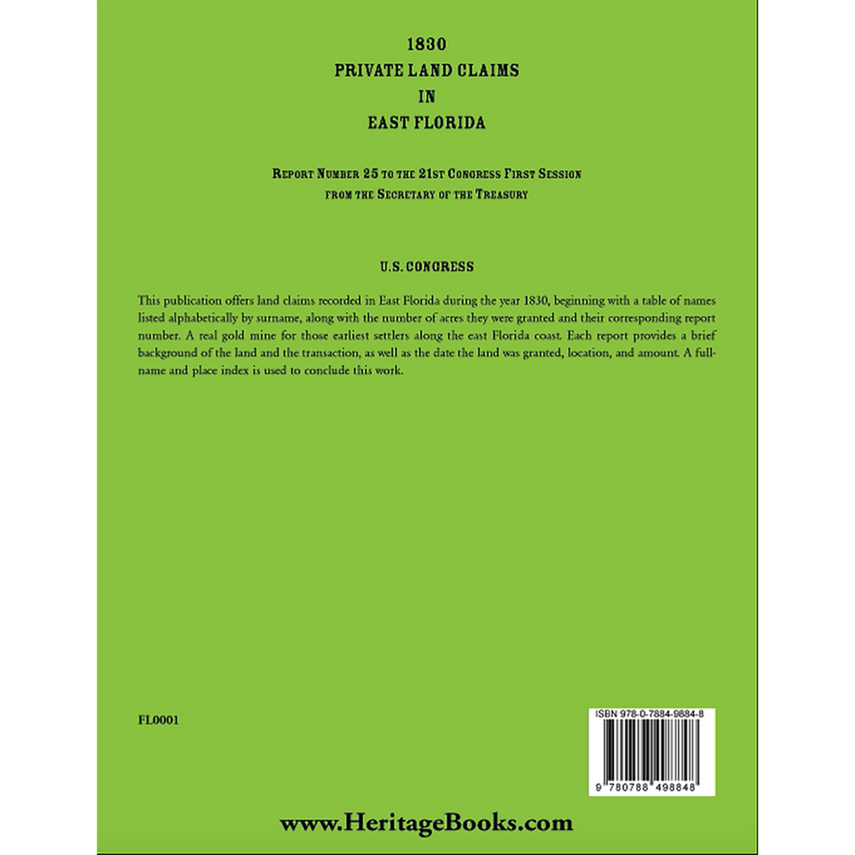 1830 Private Land Claims in East Florida back cover