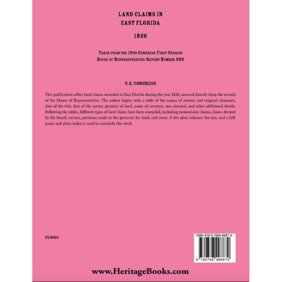 Land Claims in East Florida, 1826 back cover