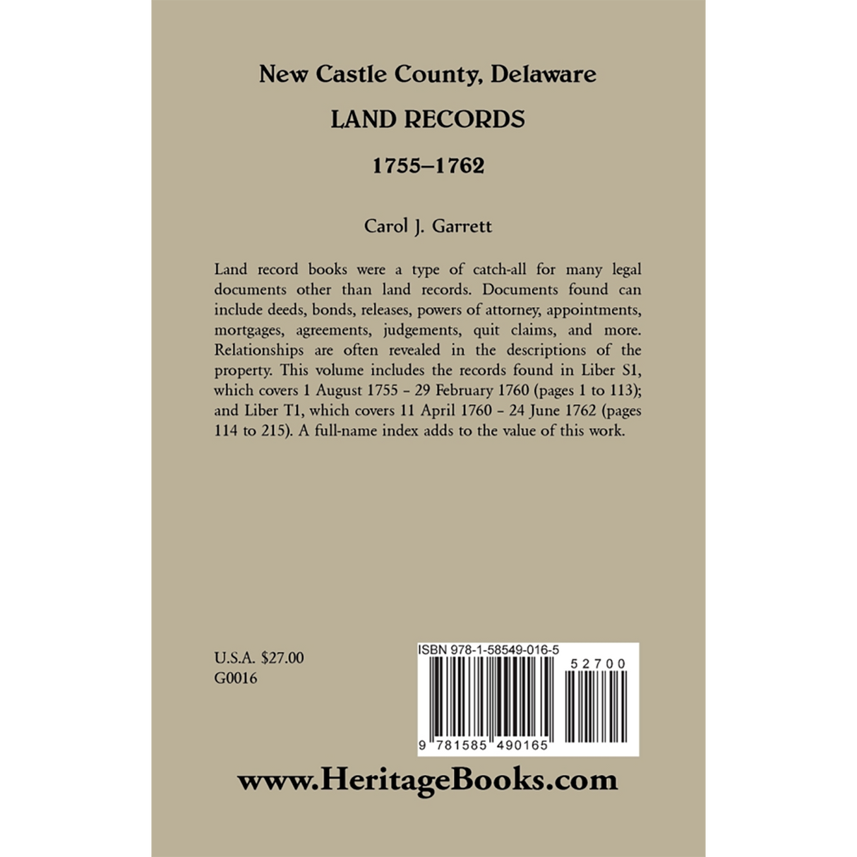 New Castle County, Delaware Land Records, 1755-1762 back cover
