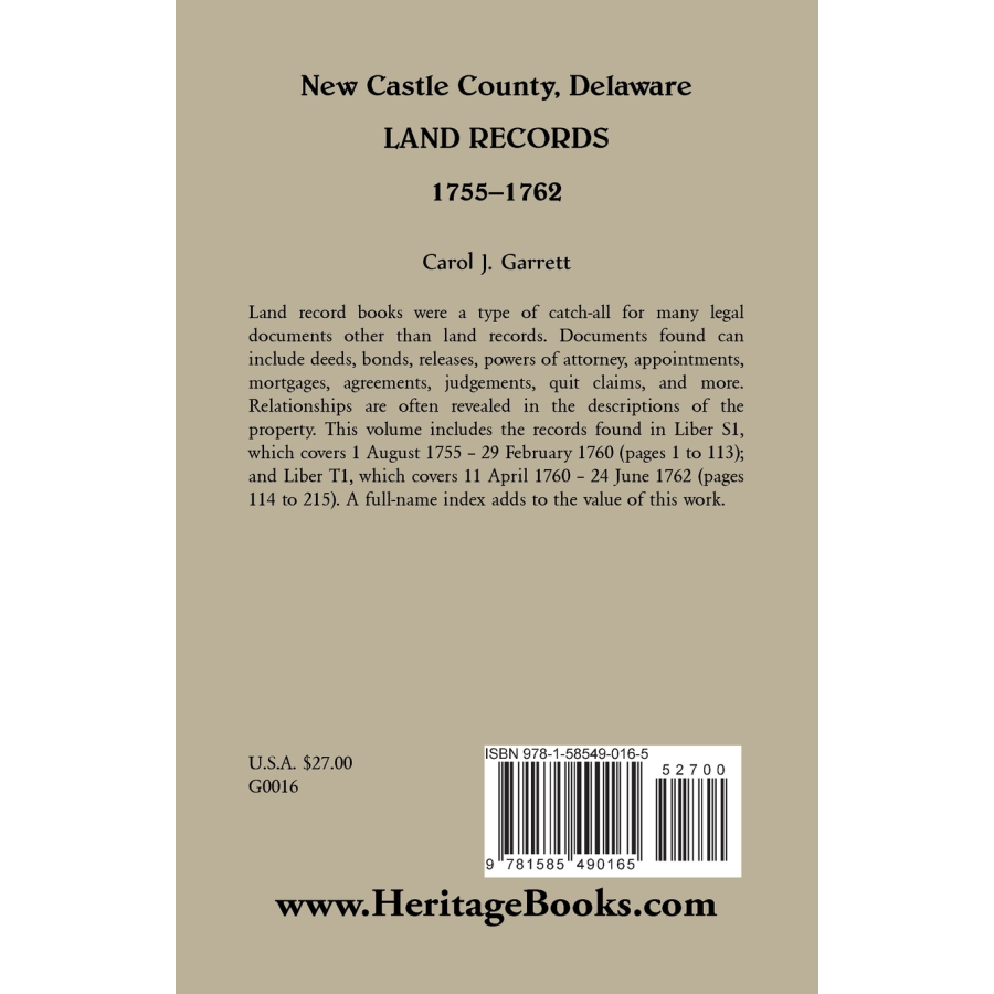 New Castle County, Delaware Land Records, 1755-1762 back cover