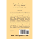 Fauquier County, Virginia Marriage Bonds (1759-1854), and Marriage Returns (1785-1848) back cover