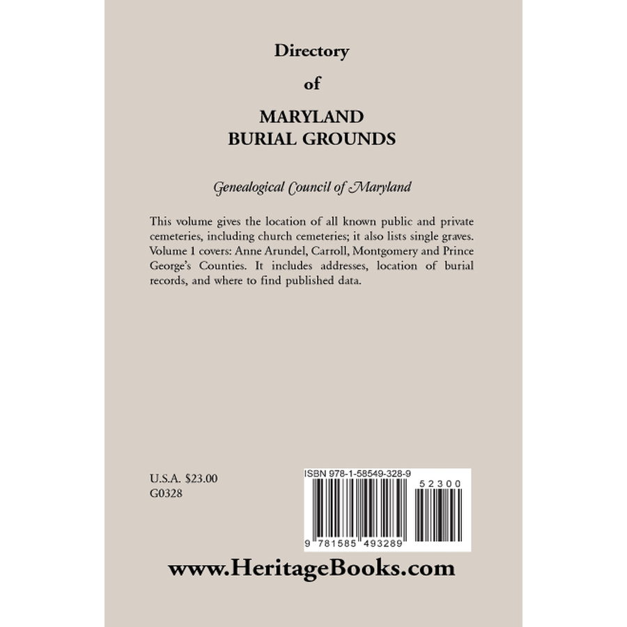 back cover of Directory of Maryland's Burial Grounds