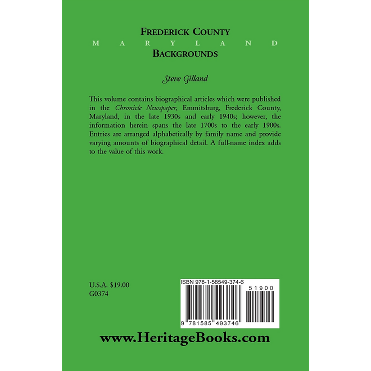 Frederick County [Maryland] Backgrounds back cover