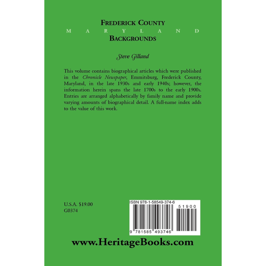 Frederick County [Maryland] Backgrounds back cover