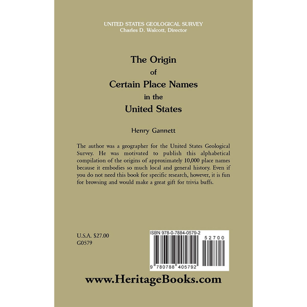 The Origin of Certain Place Names in the United States back cover