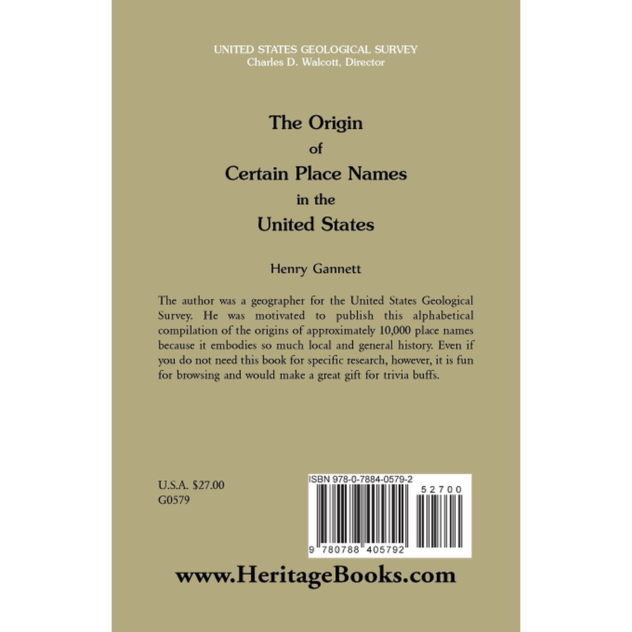 back cover of The Origin of Certain Place Names in the United States