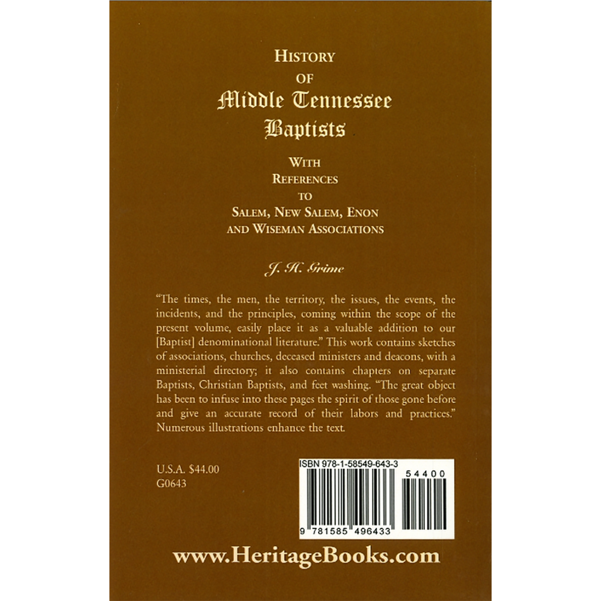 History of Middle Tennessee Baptists: With References to Salem, New Salem, Enon and Wiseman Associations back cover