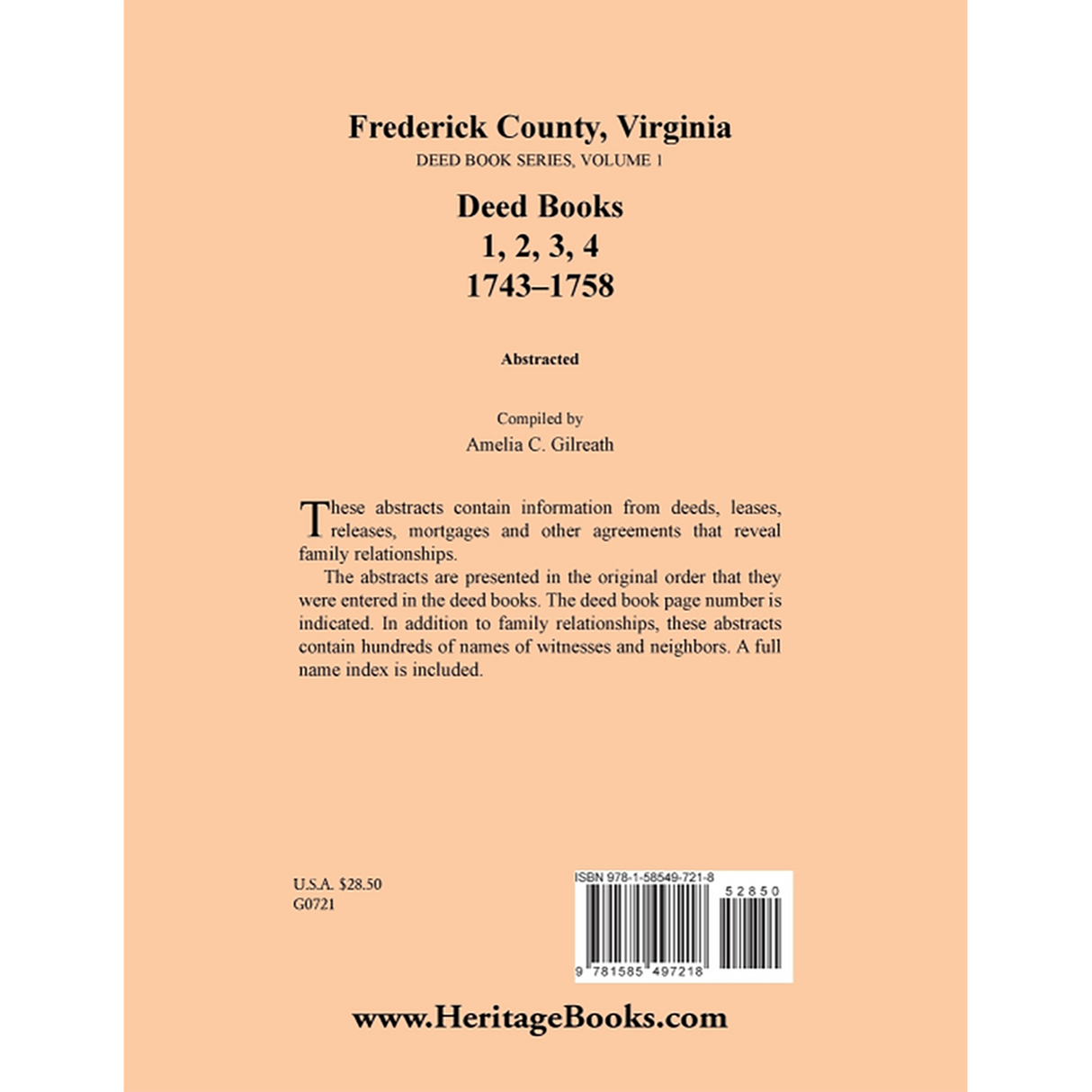Frederick County, Virginia Deed Book Series, Volume 1, Deed Books 1, 2, 3, 4 1743-1758 back cover