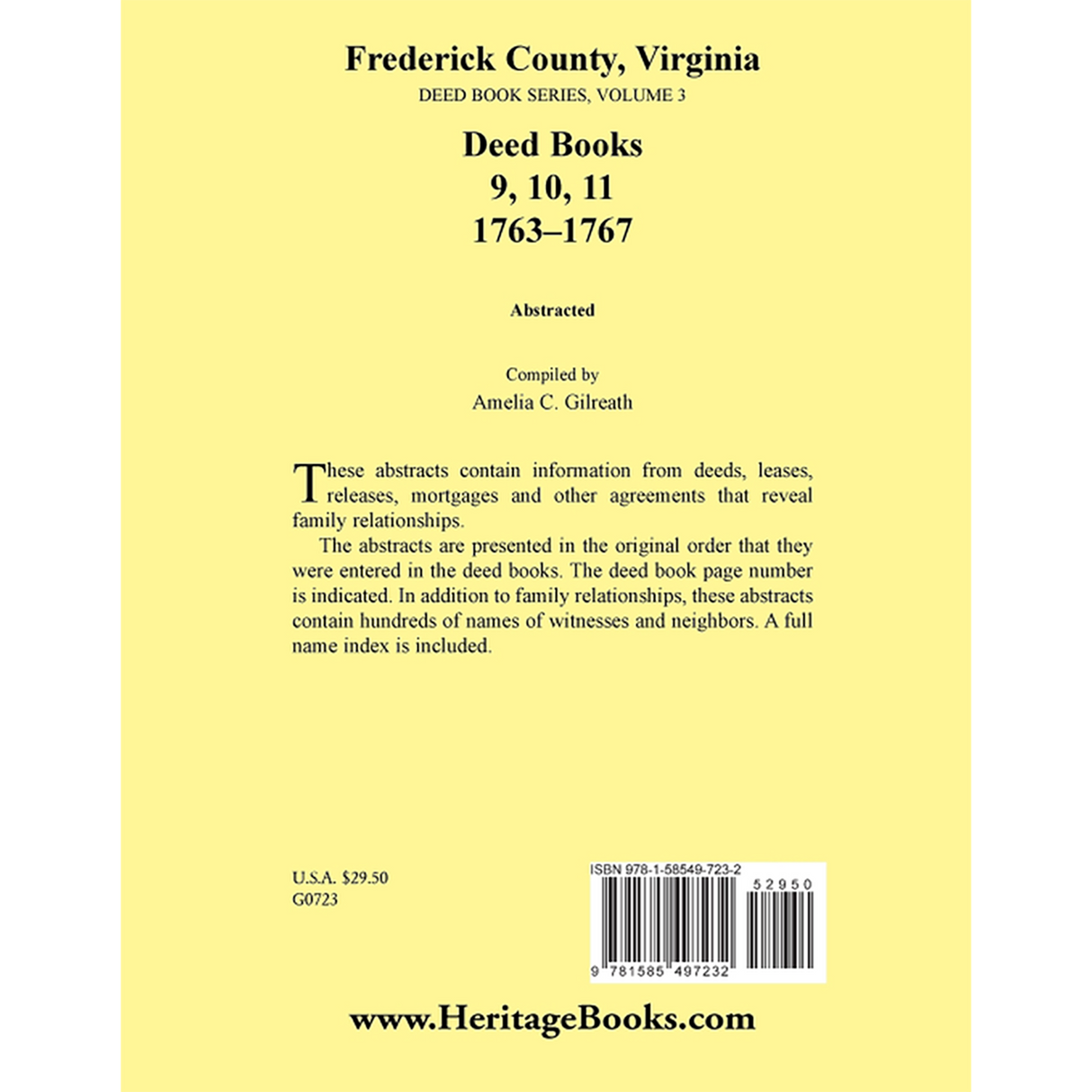 Frederick County, Virginia Deed Book Series, Volume 3, Deed Books 9, 10, 11 1763-1767 back cover