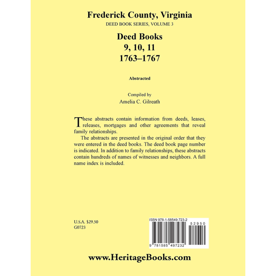 back cover of Frederick County, Virginia Deed Book Series, Volume 3, Deed Books 9, 10, 11 1763-1767