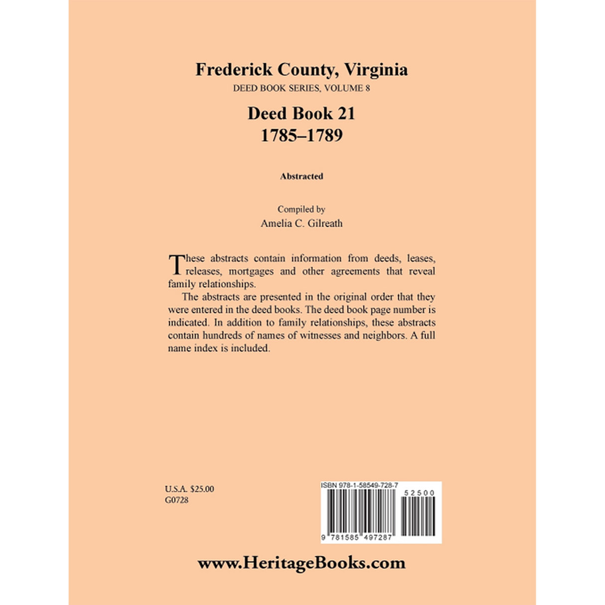Frederick County, Virginia Deed Book Series, Volume 8, Deed Book 21 1785-1789 back cover