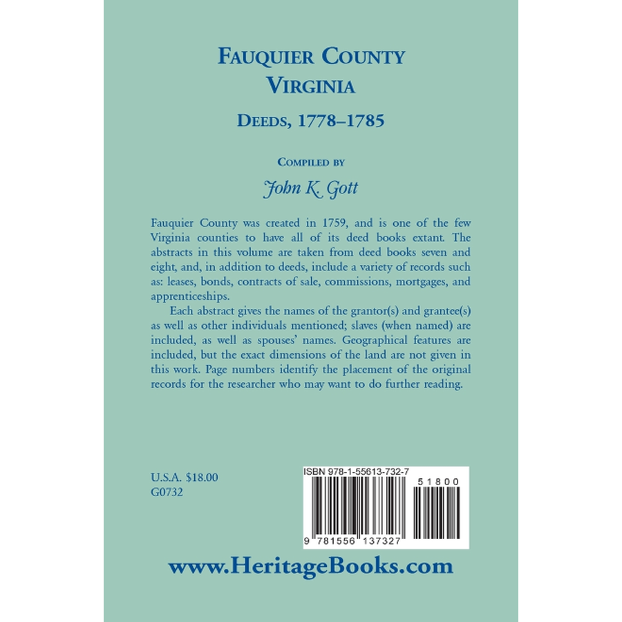 back cover of Fauquier County, Virginia Deeds 1778-1785