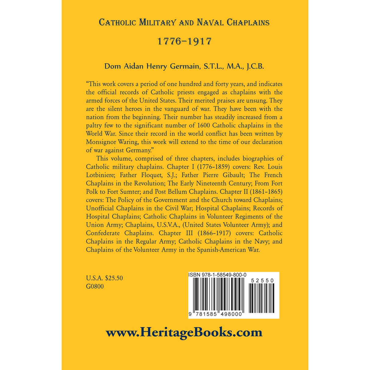 Catholic Military and Naval Chaplains, 1776-1917 back cover