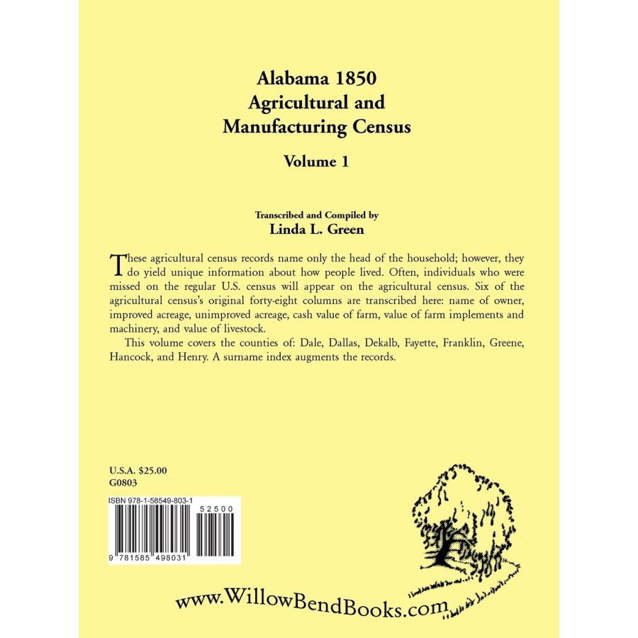 back cover of Alabama 1850 Agricultural and Manufacturing Census, Volume 1