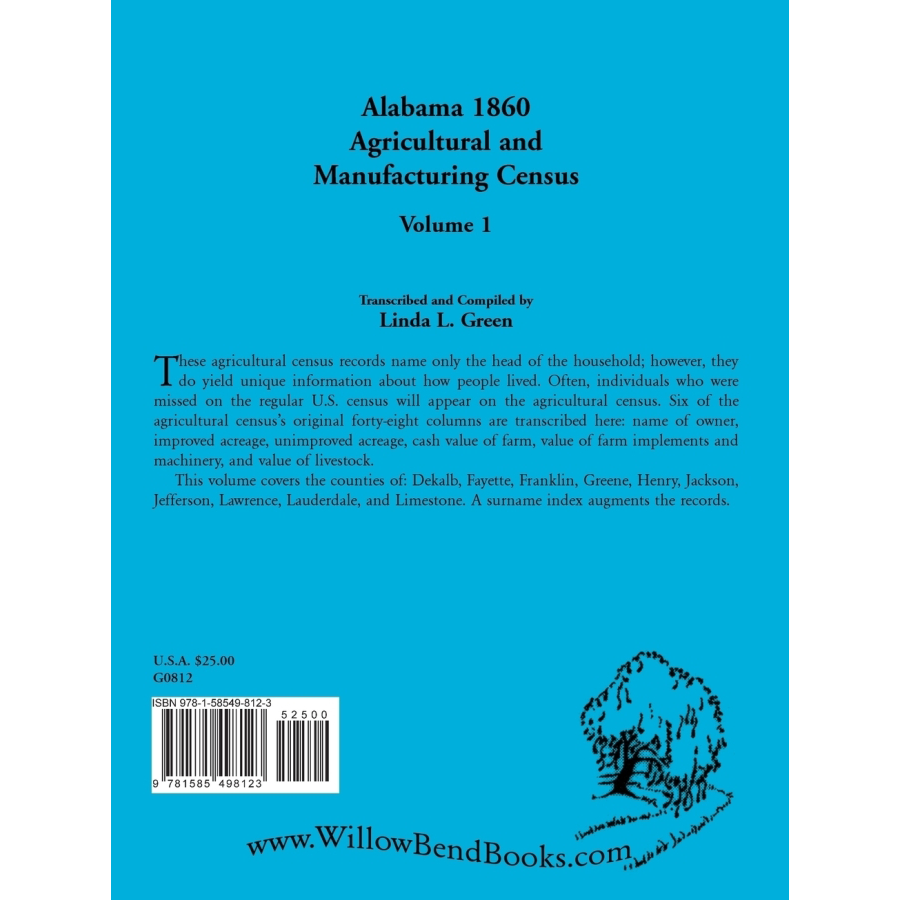 back cover of Alabama 1860 Agricultural and Manufacturing Census, Volume 1
