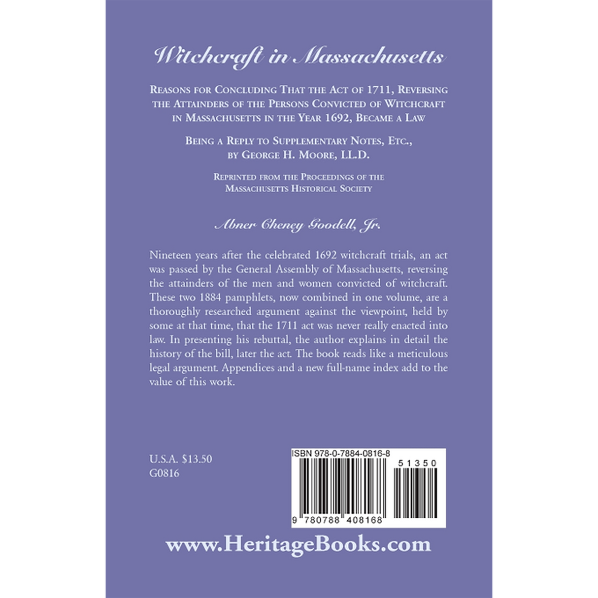 Witchcraft in Massachusetts back cover