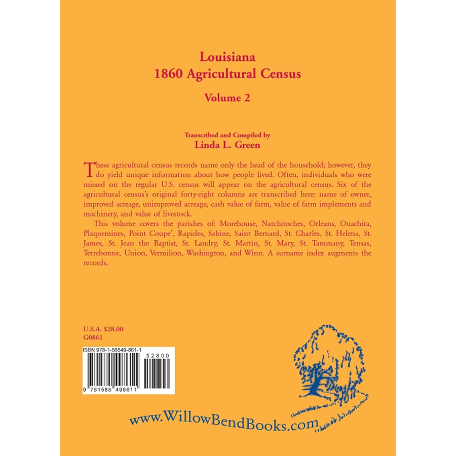 Louisiana 1860 Agricultural Census: Volume 2 back cover