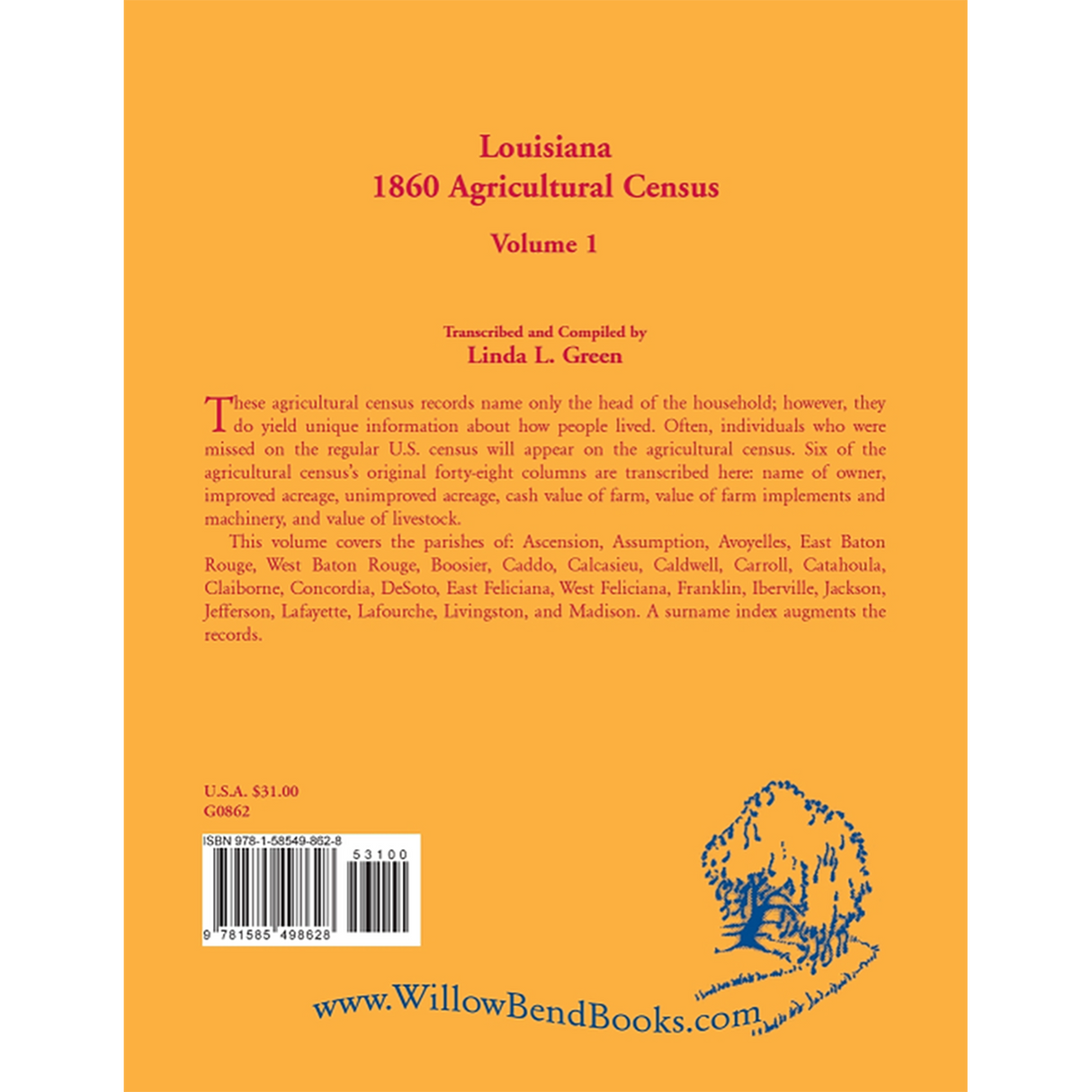 Louisiana 1860 Agricultural Census, Volume 1 back cover