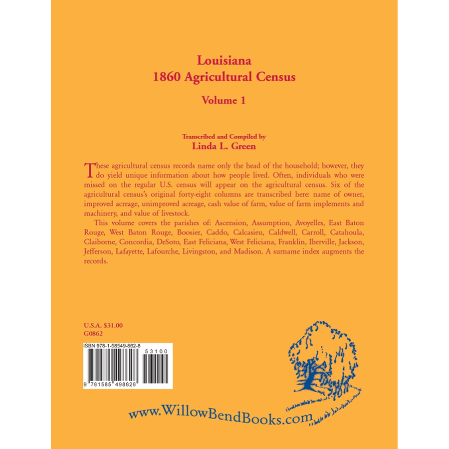 back cover of Louisiana 1860 Agricultural Census, Volume 1