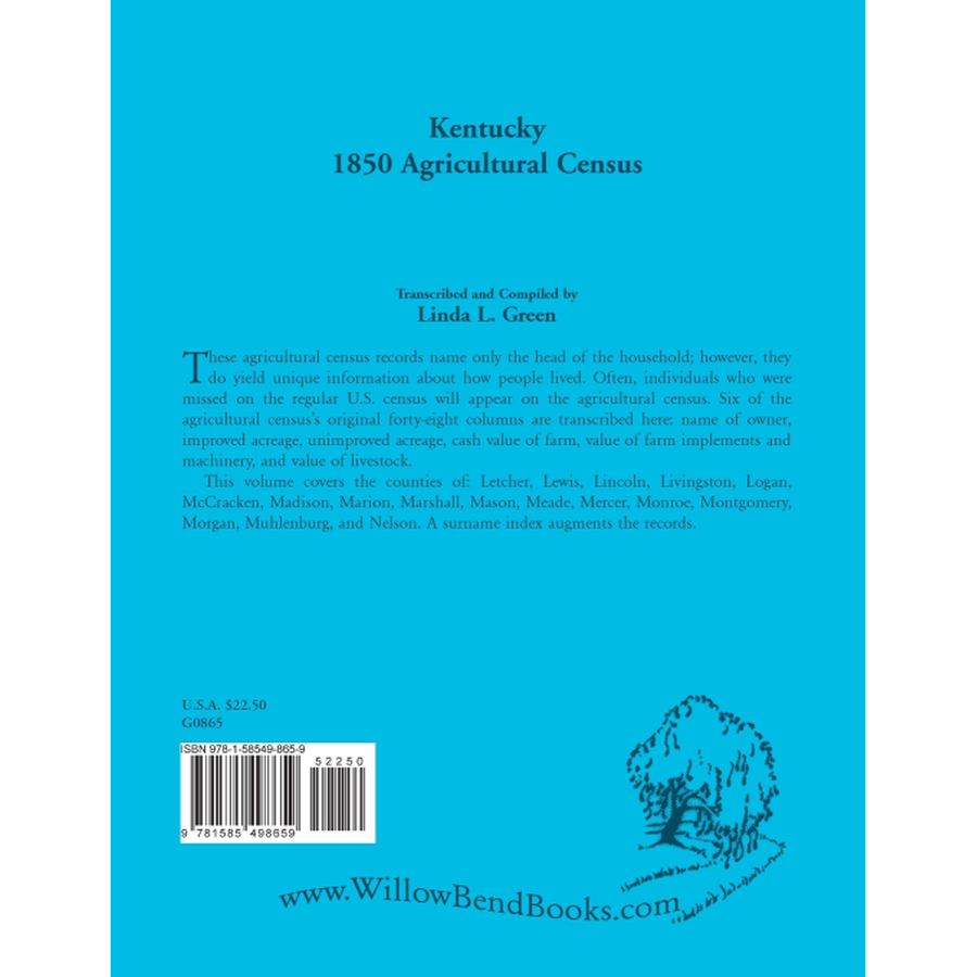 Kentucky 1850 Agricultural Census back cover