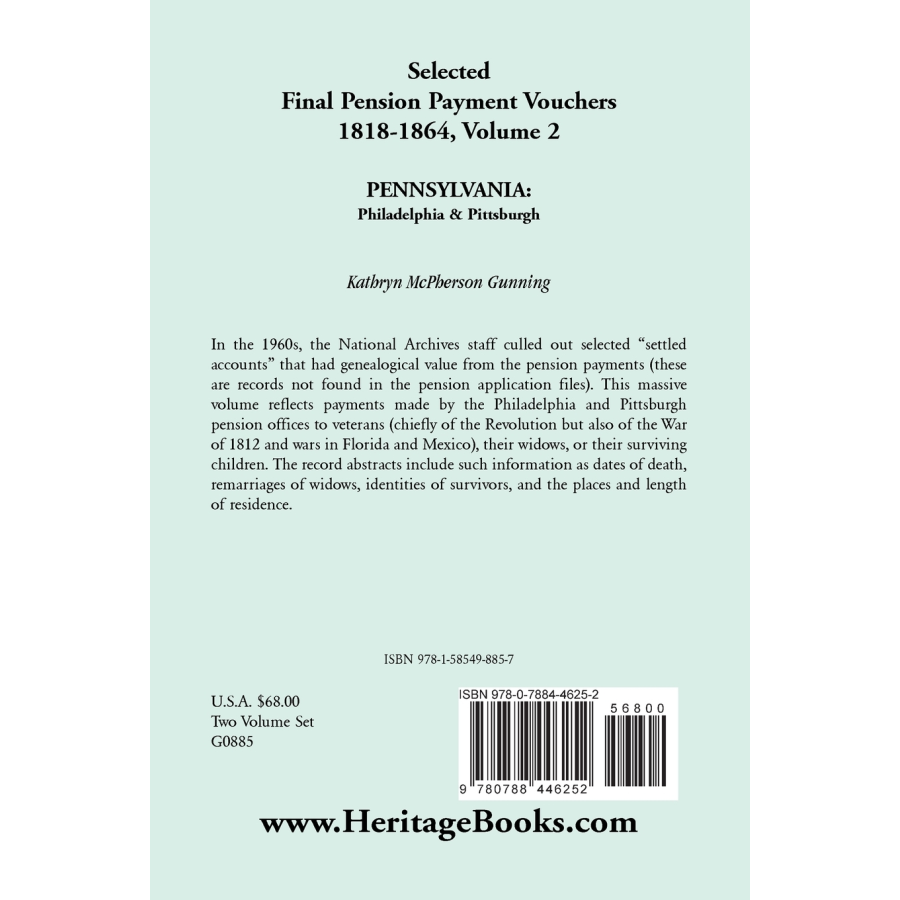 Selected Final Pension Payment Vouchers, 1818-1864: Pennsylvania, Volume II back cover
