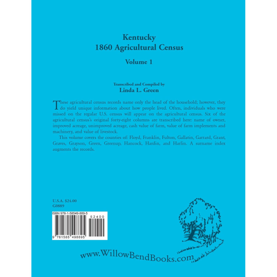 Kentucky 1860 Agricultural Census, Volume 1 back cover