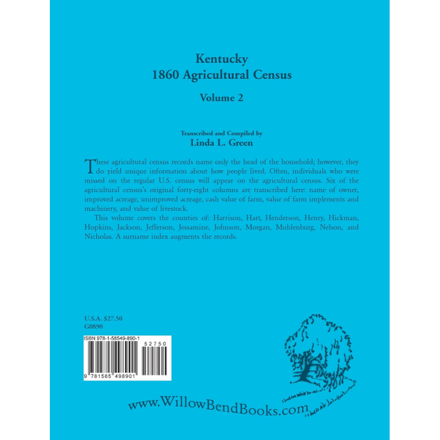 Kentucky 1860 Agricultural Census, Volume 2 back cover