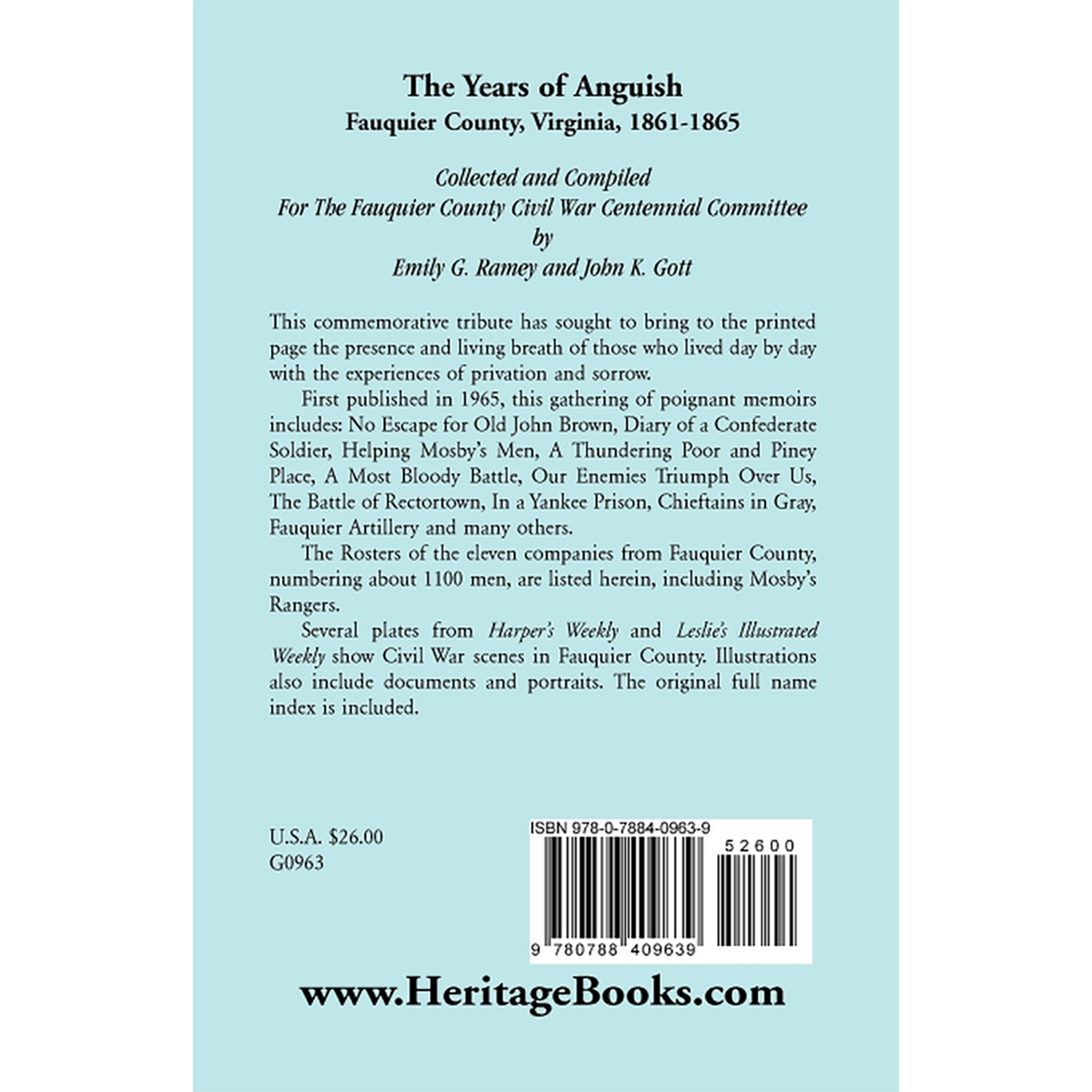 The Years of Anguish: Fauquier County, Virginia, 1861-1865 back cover