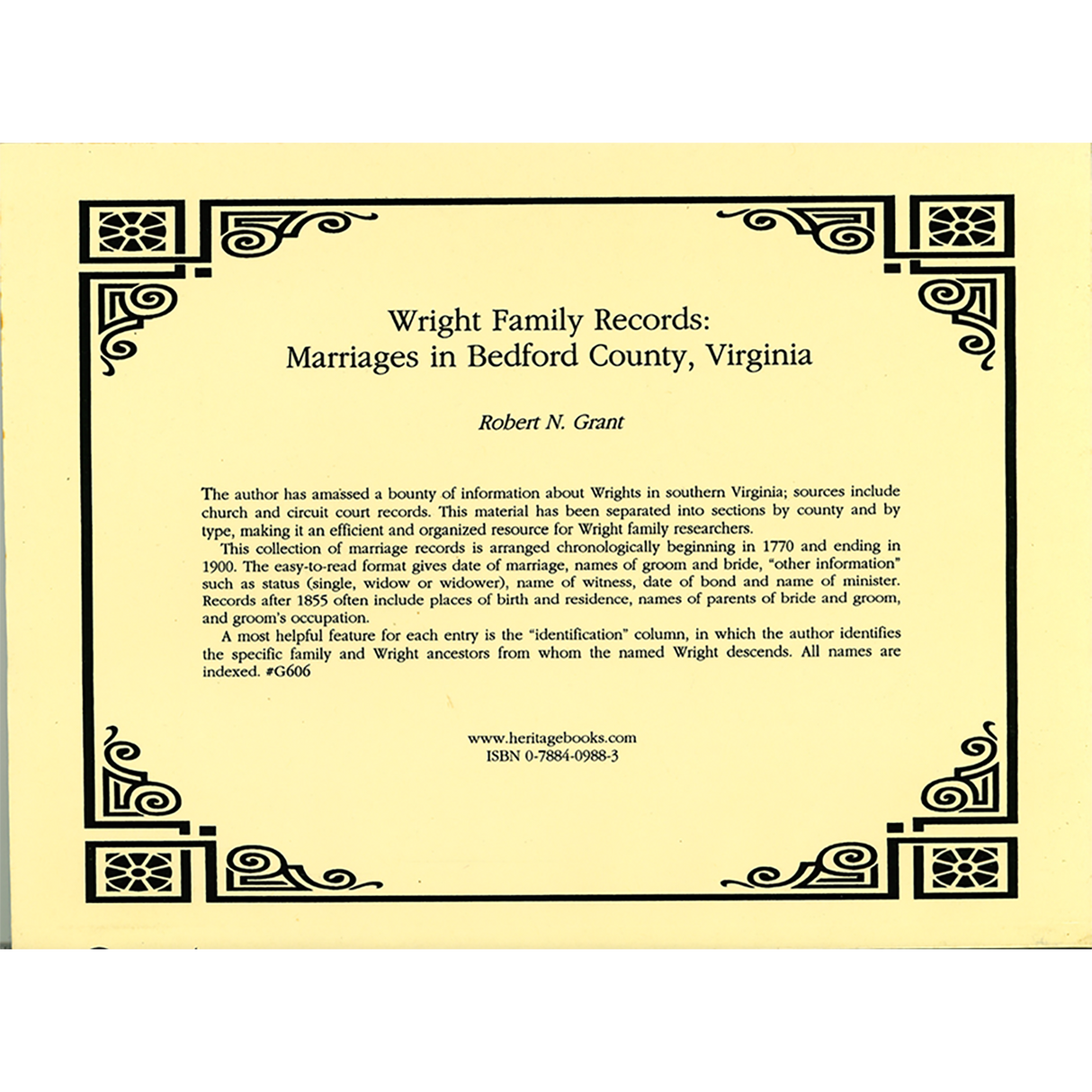 Wright Family Records, Marriages in Bedford County, Virginia