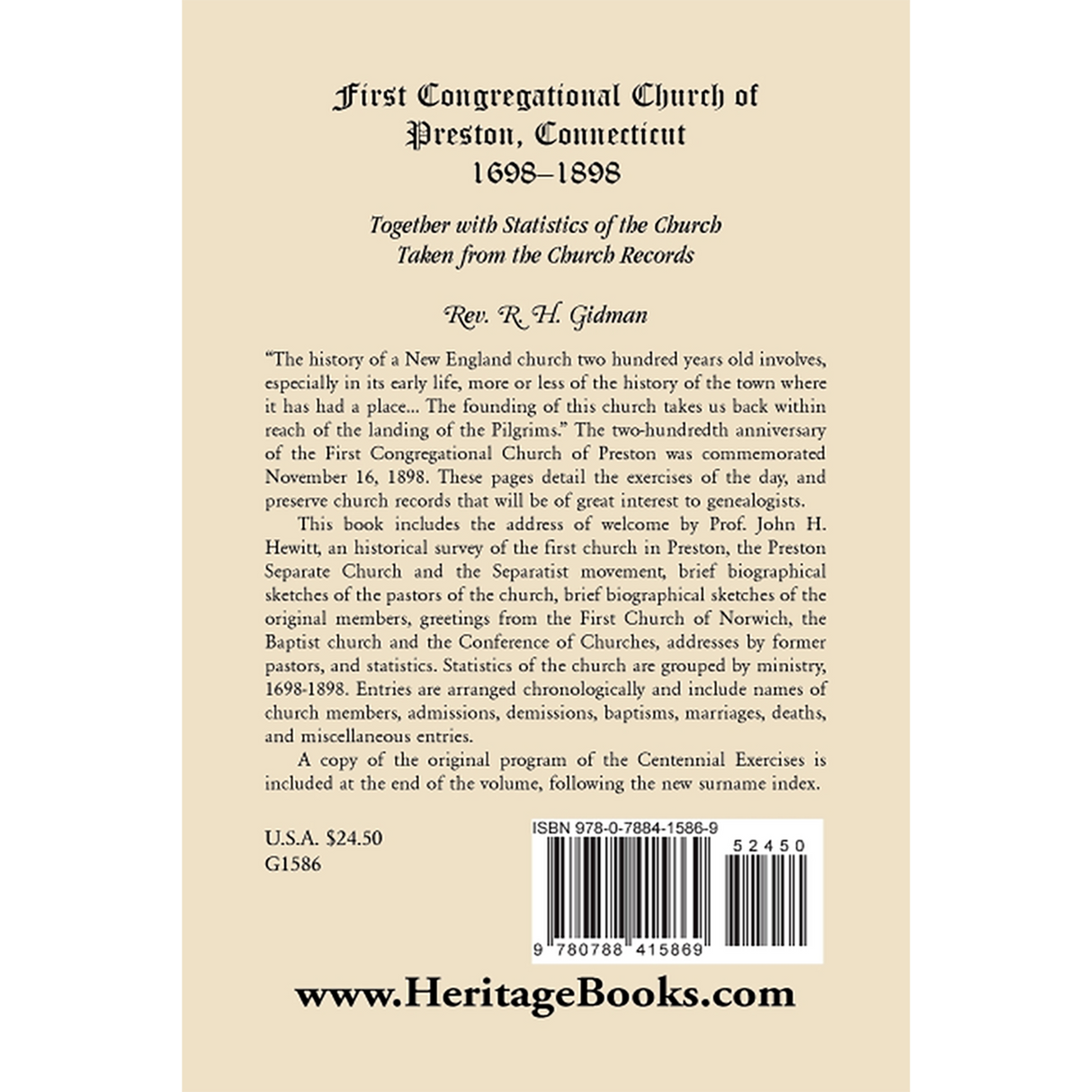 First Congregational Church of Preston [New London County], Connecticut 1698-1898 Together With Statistics of the Church Taken from the Church Records back cover