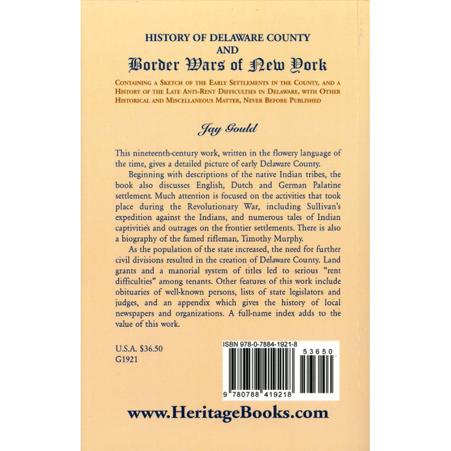 History of Delaware County and Border Wars of New York back cover