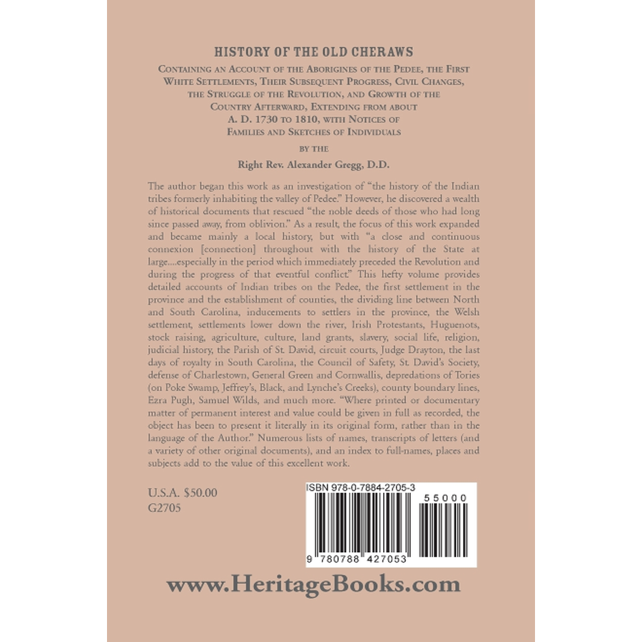 History of the Old Cheraws back cover