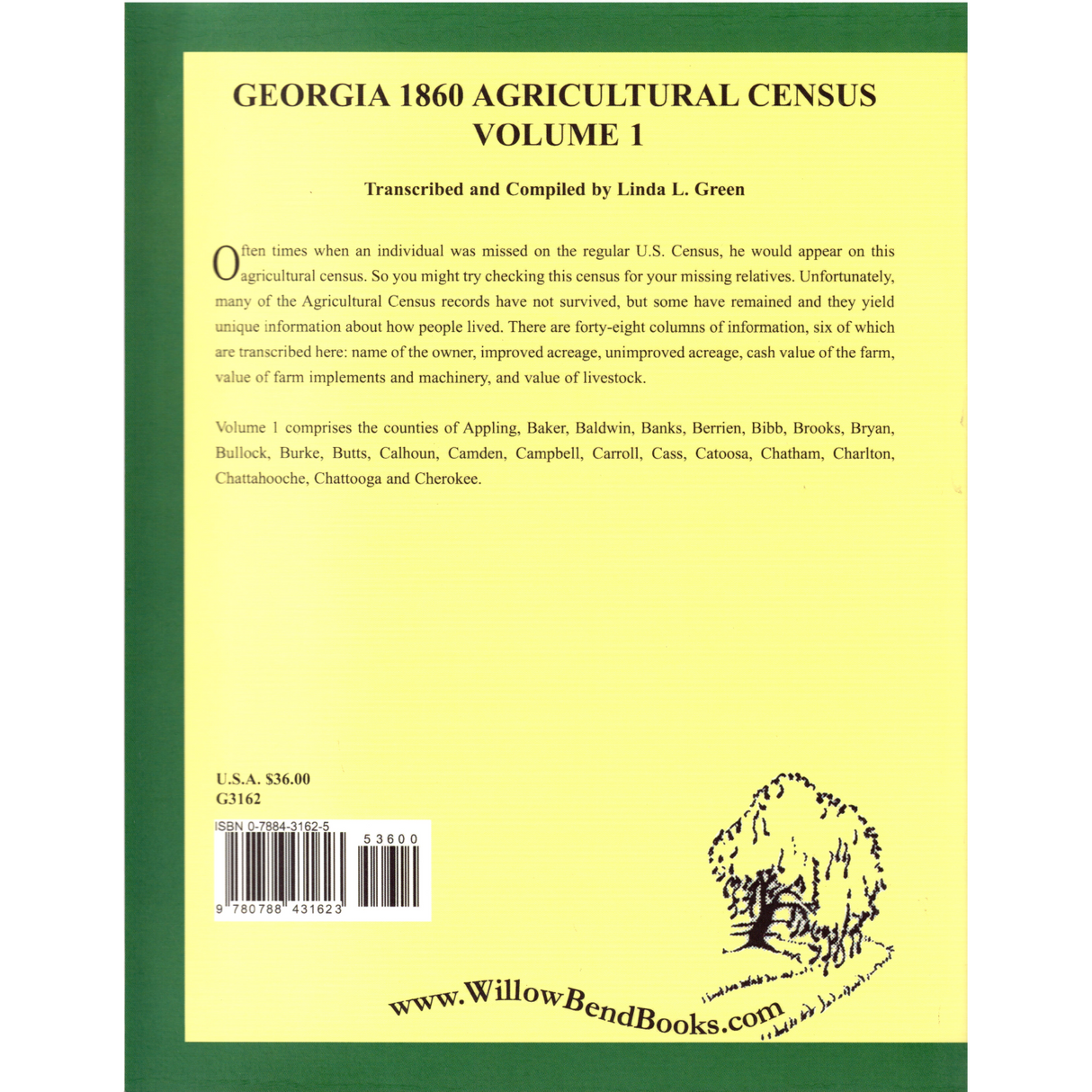 Georgia 1860 Agricultural Census: Volume 1 back cover