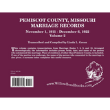 Pemiscot County, Missouri Marriage Records, Volume 2, 1911-1922 back cover