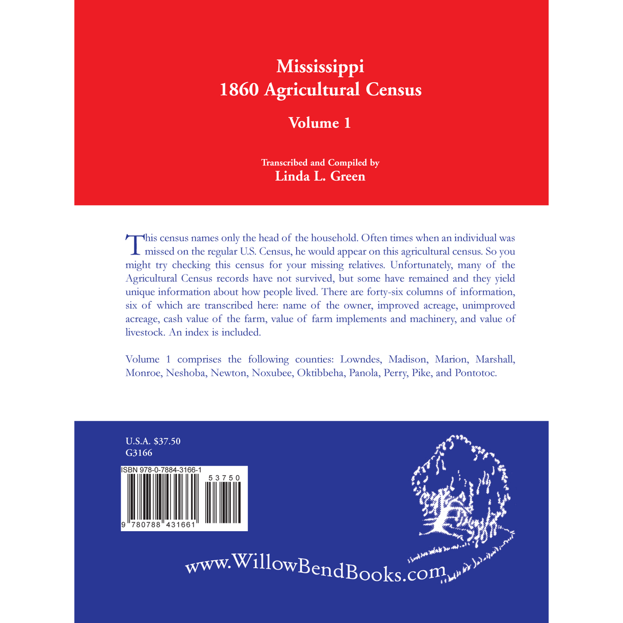 Mississippi 1860 Agricultural Census, Volume 1 back cover