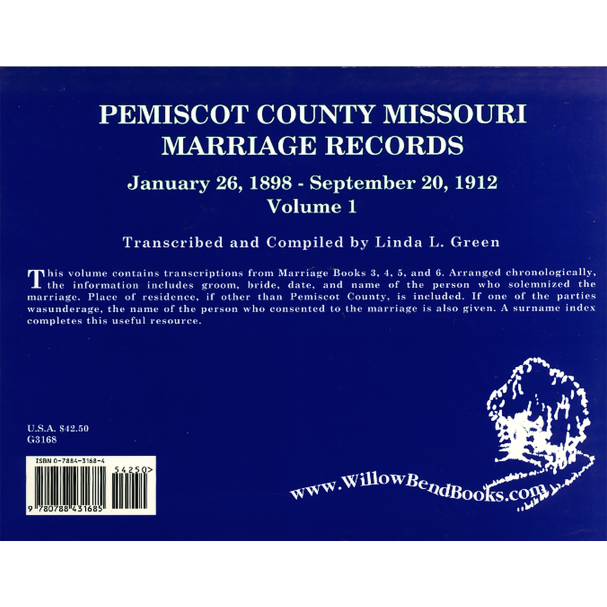 Pemiscot County, Missouri Marriage Records, Volume 1, January 26, 1898 to September 20, 1912 back cover