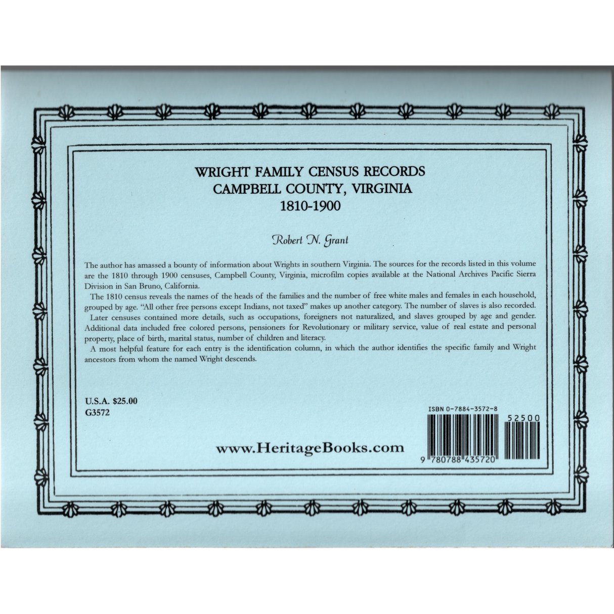 Wright Family Census Records, Campbell County, Virginia, 1810-1900 back cover