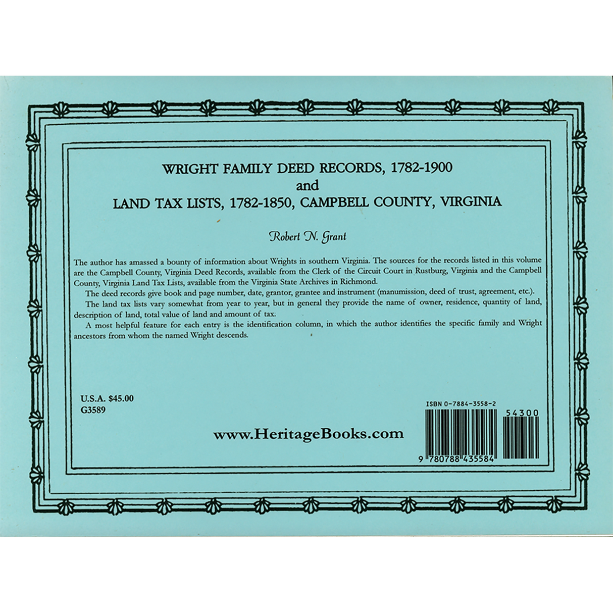 Wright Family Deed Records 1782-1900 and Land Tax List 1782-1850, Campbell County, Virginia