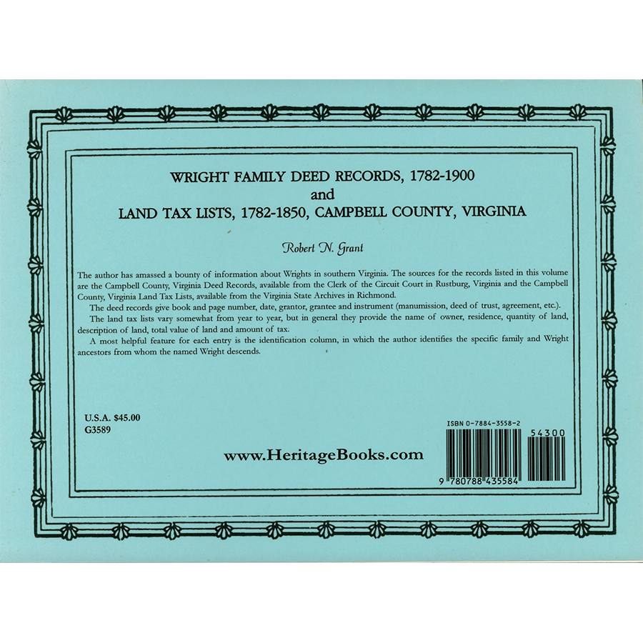 Wright Family Deed Records 1782-1900 and Land Tax List 1782-1850, Campbell County, Virginia