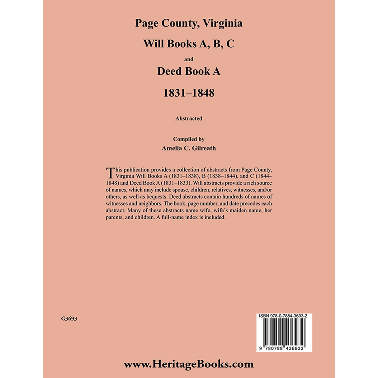 Page County, Virginia, Will Books A, B, C and Deed Book A 1831-1848 back cover
