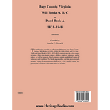 Page County, Virginia, Will Books A, B, C and Deed Book A 1831-1848 back cover