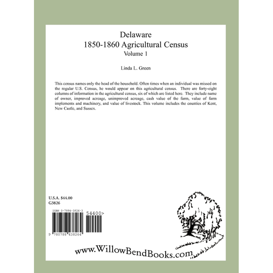 back cover of Delaware 1850-1860 Agricultural Census, Volume 1