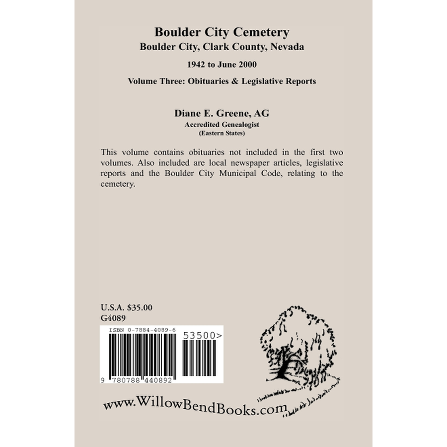 back cover of Boulder City, Cemetery, Volume 3