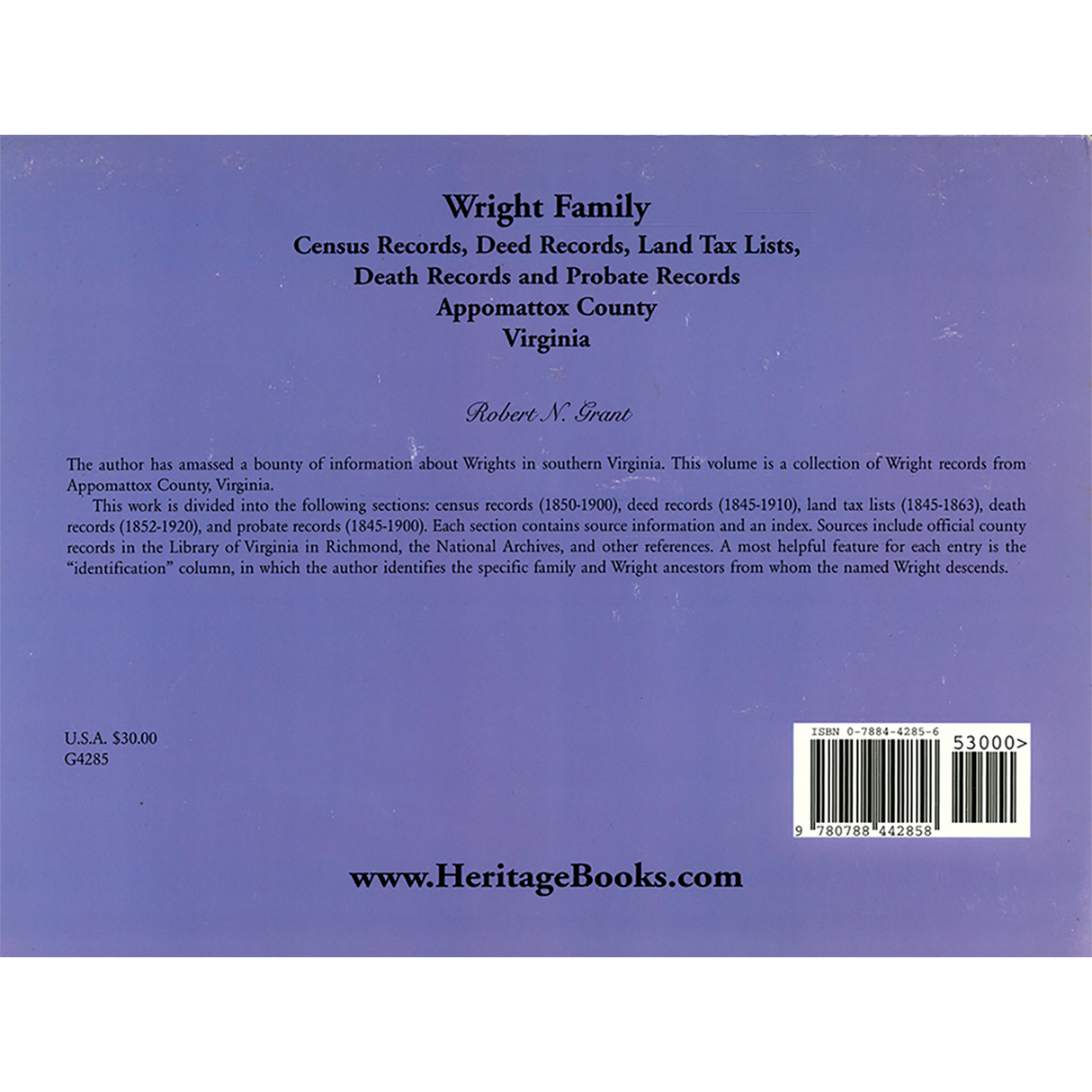 Wright Family Records, Appomattox County, Virginia Census Records, Deed Records, Land Tax Lists, Death Records, Probate Records